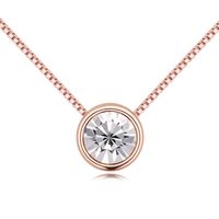 Wholesale Pendant Necklaces Austria Crystal Necklace For Wedding Party Simple Round Solitaire Design Rose Gold Color Plated Jewelry Gift Girls