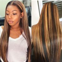 Wholesale 13x4 HD Invisible Lace Straight Ombre Highlight Brown Honey Blonde Colored Hair Deep Part Lace Front Human Hair Wig Bleached Knots Wigs