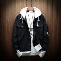 Wholesale Men s Jackets Autumn Hooded Denim Jacket Men Fashion Fake Two Pieces Of Streetwear Bomber And Coat Man Cowboy Clothes Male M XL