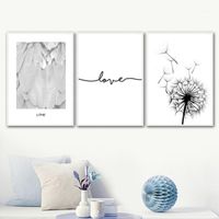 Wholesale Dandelion Feather Love Quote Wall Art Canvas Painting Nordic Posters And Prints Black White Wall Pictures For Living Room Decor1