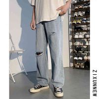 Wholesale Ripped Jeans for Hombre Men s Summer New Loose Straight High Street Pants Korean Trend Capris Hip Hop Streetwear