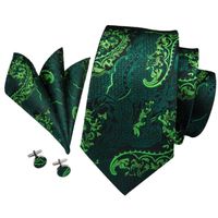 Wholesale 655665Men Green Floral Tie Paisley Silk Necktie Pocket Square Set for Party Business Emerald Ties Gift Hi Tie SN