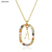 Wholesale ANDYWEN Sterling Silver Gold Letters A Z Initial M S C K Alphabet Pendente Long Chain Necklace Say My Name Fine Jewelry
