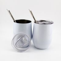 Wholesale 12oz DIY Blank Sublimation Stemless Wine Mugs Stainless Steel Egg Mug Double Wall Vacuum Tumbler with Lid Metal Straw WWQ