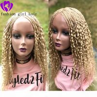 Wholesale New inches blonde Braided wig with curly tip frontal lace closure box braids wig black women full lace front braids wig with baby hair