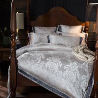 Wholesale Pink Purple Silver Gold Luxury Satin Jacquard Bedding Set Queen King Size Duvet Cover Bed Sheets European Baroque Style1