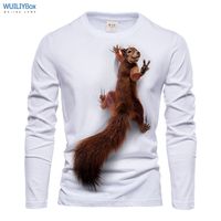 Wholesale Men s Squirrel T Shirt D Print Long Sleeve Animal Graphic Tees Lovely Pattern Tops Men Women Cute Funny Pet Tee