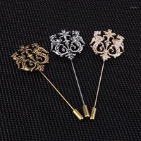 Wholesale Bronze Gold Silver Tone Classic Hollow Double Lion Lapel Pins For Men Suit Accessories Stick Brooch Pins Wedding Party Jewelry1