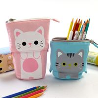Wholesale Funny cartoon Pen Bag Pencil Case Flexible Unfold Storage Pouch Fold Pens Holder Cute Cat Kitty Cat Bear School Supplies