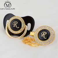 Wholesale MIYOCAR Gold silver name Initials letter R beautiful bling pacifier and pacifier clip BPA free dummy bling unique design LR LJ201110