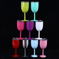 Wholesale 10oz Wine Glass Stainless Steel Goblet Glasses Double Wall Ice Drink Vacuum Insulated Tumbler With Lids Non slip Mug Color YFA2124