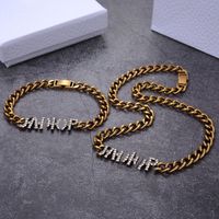 Wholesale Luxury Designer women Bracelet Necklaces fashion jewelry sets diamond Letter pendant necklaces with Stamps Brass Beads chain for party