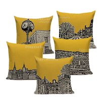 Wholesale Vintage Building Yellow Throw Pillow Farmhouse Hotel Office Party Pillow Covers Stylish Lumbar Houseware Decorative Pillowcase