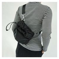 Wholesale New ins Women Shoulder Bag Nylon Waterproof Drawstring Messenger Bag Simple Style Student Streetwear cloth Bags Black C0305