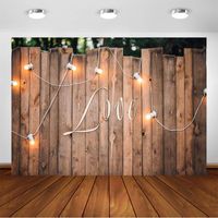 Wholesale Spring Rustic Wedding Wooden Wall Photography Backdrops Light Bulb Love Wedding Party Photo Background Photo Studio Photocall
