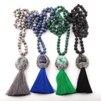 Wholesale Pendant Necklaces Fashion Bohemian Jewelry Semi Precious Stones Long Knotted Natural Druzy Tassel Necklace For Women Ethnic Necklace1