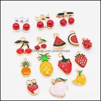 Wholesale Charms Jewelry Findings Components Pc Pack Mixed Style Fruit Watermelon Cherry Enamel Beads Charm Pendant For Diy Handmade Earring Acces