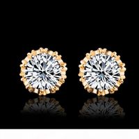 Wholesale Fashion K Band New Gold Crown Men Stud Earring Sterling Silver Cz Simulated Diamonds Engagement Beautiful Women Wedding Crystal