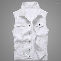 Wholesale Men s Vests Hole Denim Waistcoat Men White Jeans Vest Solid Rock For Fashions Summer Sleeveless Jacket xl Punk Biker Ripped11