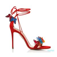 Wholesale 2022Fashion Women Ankle Strap Sandals Red Bridal Summer Wedding Shoes Butterfly Decor High Heels Prom Pumps Gold Sandalias
