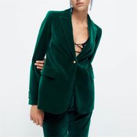 Wholesale TRAF Za Green Blazer Women Long Sleeve Velvet Woman Office Casual Button Jacket Fashion Loose Autumn Female Suit