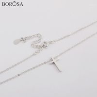 Wholesale Pendant Necklaces BOROSA Pure Silver Color x8mm Cross Shape Necklace Jewelry For Lady As Gift Party WX11601