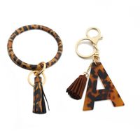 Wholesale Leopard Letters Pendant Key Chain Women Men Acrylic Keychain A To Z Keyring Holder Key Ring Charm for Bag Car Key Ornament New E120501