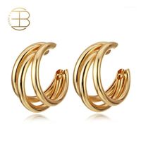 Wholesale Hoop Huggie Classical Style Three Layes Gold Silver Color Metal Earrings For Women Ladies Basic Jewelry Small Size Earring1