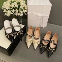Wholesale Brand Women cow leather Dress Wedding Muller Single shoe Fashion Metal Chain Moccasins Flats Sandals Casual Horsebit Loafers