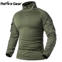 Wholesale ReFire Gear Army Combat T shirt Men Long Sleeve Tactical T Shirt Solid Cotton Military Shirt Man Navy Blue Hunt Airsoft T Shirts