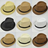Wholesale Stingy Brim Hats Retro Straw Fedoras Top Jazz Plaid Hat Spring Summer Bowler Cap Classic Version Casual Beach For Men Women