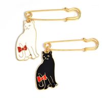Wholesale Pins Brooches Cartoon Tail Bow Tie Cat Kitten Brooch Metal Animal Black White Pins For Clothes Jacket Bag Pin Buckle Badge Women Girls Jewe