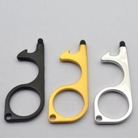 Wholesale 7 color Metal Safety Touchless Door Opener Stylus Key Hook metal Hands Free Door Handle Opener Tool Keychain with silicone head FY4352 DHL
