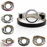 Wholesale 10pcs mm Copy Stainless Steel Glass Floating Living Memory Locket PU Leather Double Wrap Bracelets With Charms Women Jewelry