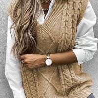 Wholesale Twist Pullover Sweater Vests Women Oversized V Neck Cable Knitted Korean Female Sleeveless Warm Tops Waistcoat Winter