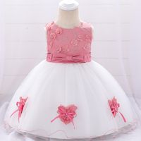 Wholesale Baby Dresses Summer New Butterfly Knot Applique dress sleeveless Floral beaded baby girl Birthday party dress