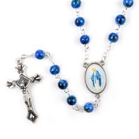 Wholesale Blue glass mm Rosary Necklace Virgin Mary Jus Cross jewelry