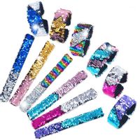 Wholesale Shiny Glitter Sequin Bracelet Bangle Stitching Color Circle Slap Wristband for Kids Girls Childrens Christmas Party Jewelry Gift1