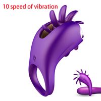 Wholesale Purple Vibrator With Penis Vibrating Ring Rotation Tongue Licking Massage Male Delay Ejaculation Clit Stimulate Sex Toys For Women