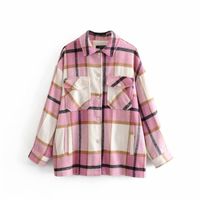 Wholesale Stylish Sweet Pink Plaid Woolen Blouse Cute Girls Fashion Autumn Chic Pockets Thick Warm Turn Down Collar Shirts Y200828