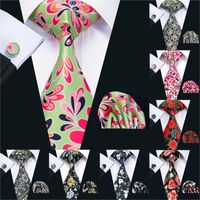 Wholesale 2020 Barry Wang Colors cm Print Paisley Necktie Hanky Cufflinks Set Green Silk Ties For Men Wedding Party Business