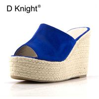 Wholesale Slippers Brand Plus Size Women Platform Wedges Summer Outside Black Woman Slides Sandals Mules High Heel Shoes Blue