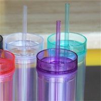 Wholesale 16oz Acrylic Water Tumber Transparent Polychromatic With Straw Coffee Milky Tea Cup Double Deck Mug Cylindrical Hot Sale ds F2