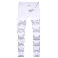 Wholesale Mens Jeans White Ripped Skinny Distressed Destroyed Male Biker Jeans Hole Distrressed Zipper Slim Fit Denim Casual Male Trousers Pants