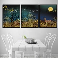Wholesale Clothing Sets HD Canvas Art Painting Pieces Christmas Deer In Dark Night Moon Grassland For Bar Shop School Kids Room Office Wall Decorati