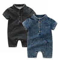 Wholesale INS Baby Denim Romper Infant Kids Short Sleeve Cowboy Jumpsuit Baby Girls Jeans Bodysuits Newborn Climbing Clothing A4521