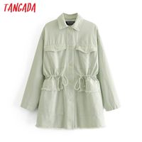 Wholesale Tangada Women mint green oversized denim jacket coat turn down collar Long Sleeve loose pocket boy friend style Coat H686