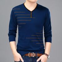Wholesale Liseaven Men T Shirt Long Sleeve V Neck T Shirt Knitted tshirt Men s Fashion Slim Fit Brand New Tops Tees