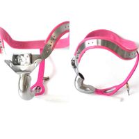 Wholesale NXY Chastity Device Bdsm Male Pink Belt Cock Cage Stainless Steel Prevent Cheating Adjustable Slave Bird Lock Sex Toys0106
