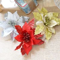 Wholesale Christmas Decorations Pieces Glitter Poinsettia Flowers Tree Ornaments For Valentine s Day Year Floral Decoration1